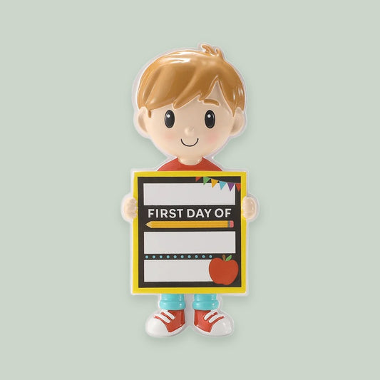 First Day of School Banner — Boy ornament on a sage green background