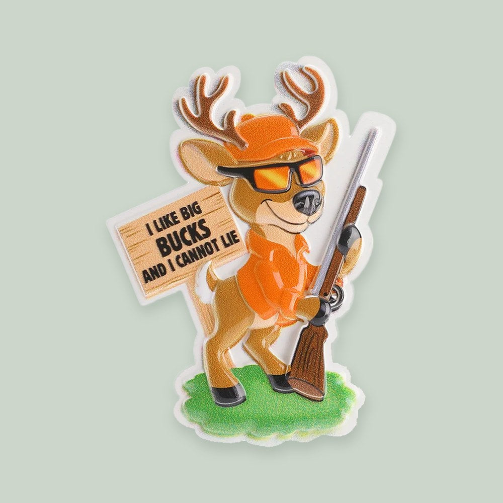 I Like Big Bucks Deer Hunter ornament on a sage green background