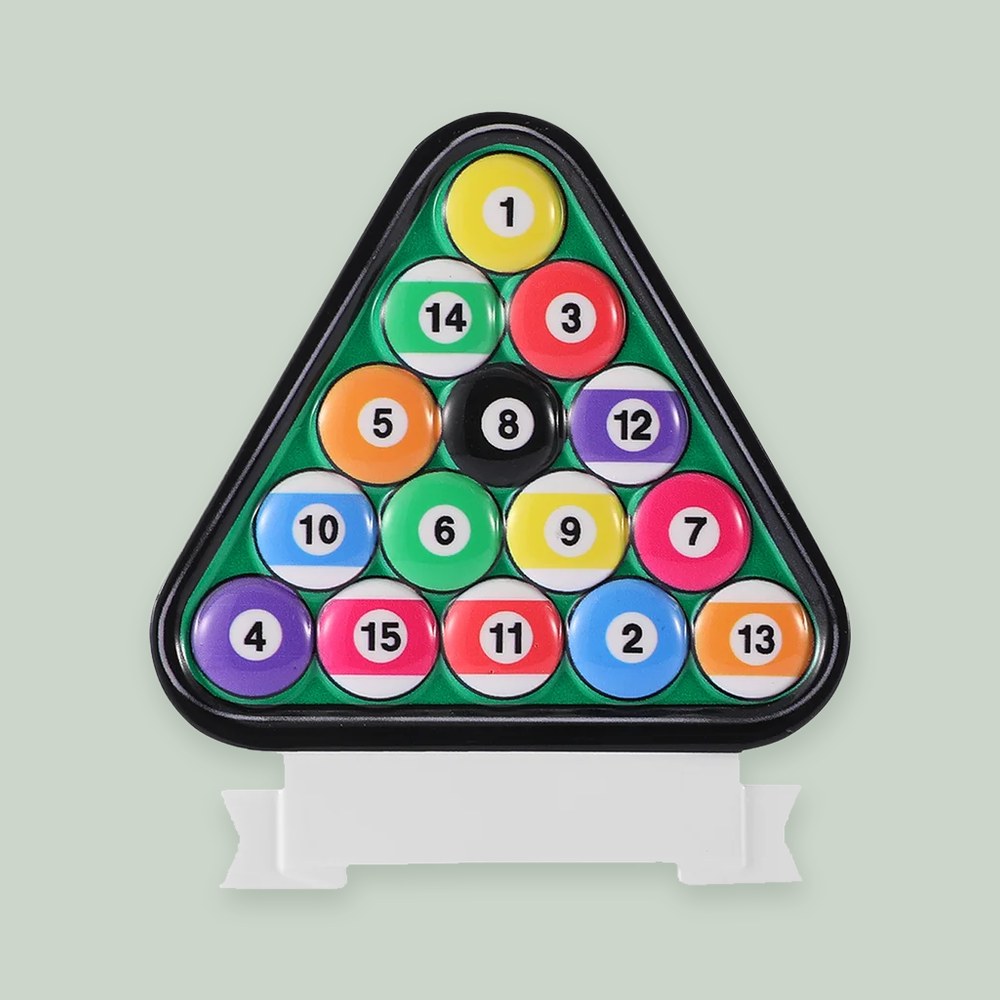Billiard Balls in Rack ornament on a sage green background