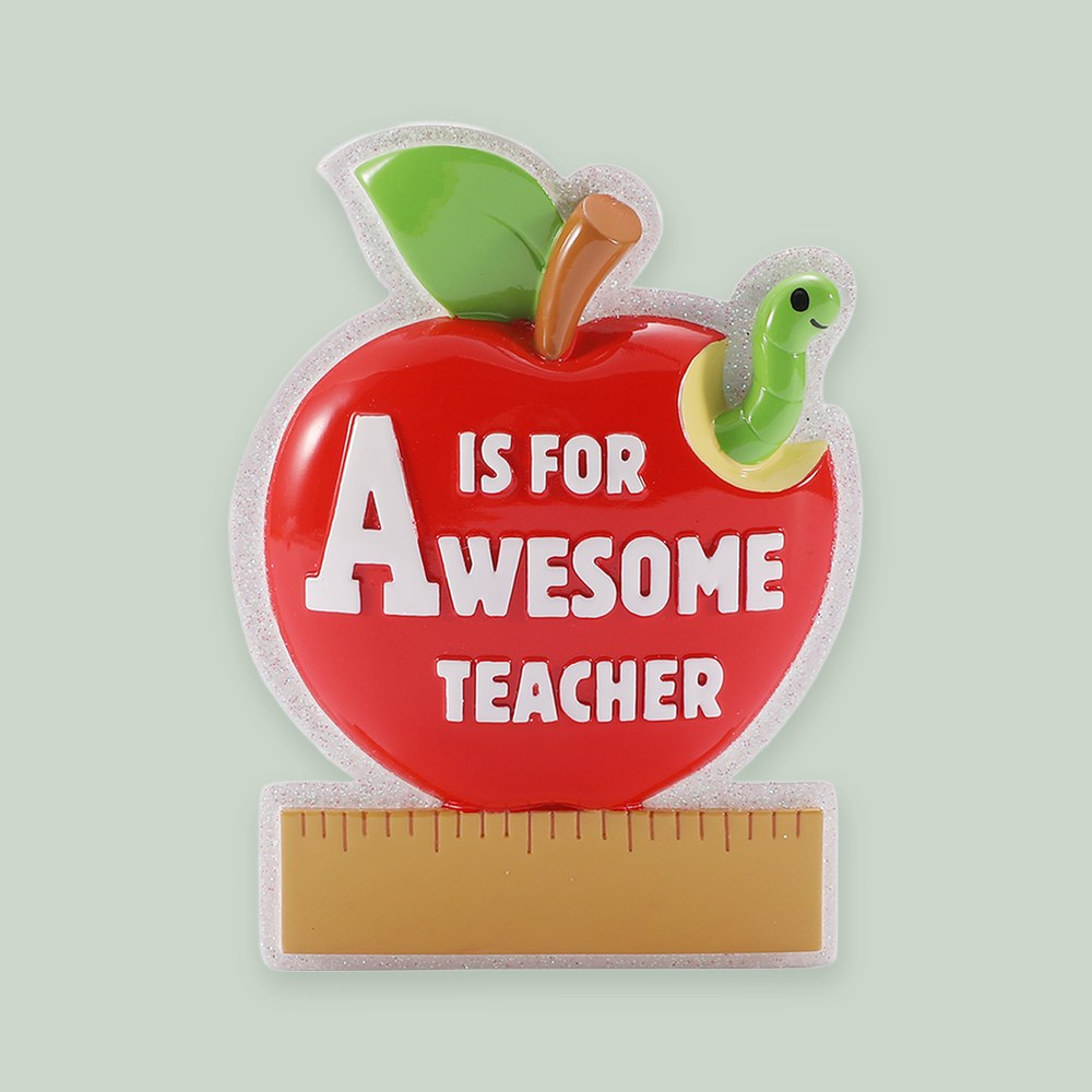A Is For Awesome Teacher ornament on a sage green background
