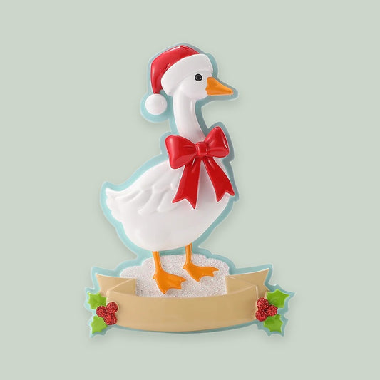 Christmas Goose In A Santa Hat ornament on a sage green background