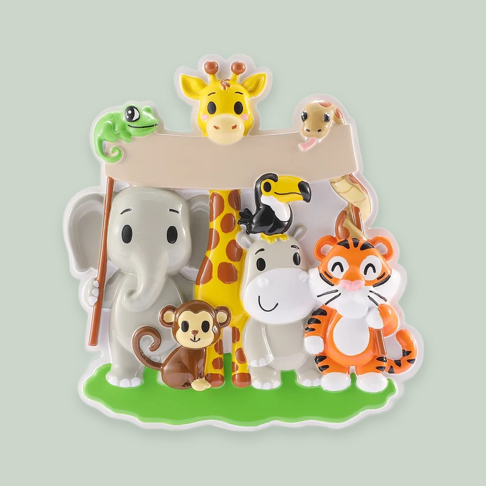Cartoon Zoo Animals ornament on a sage green background
