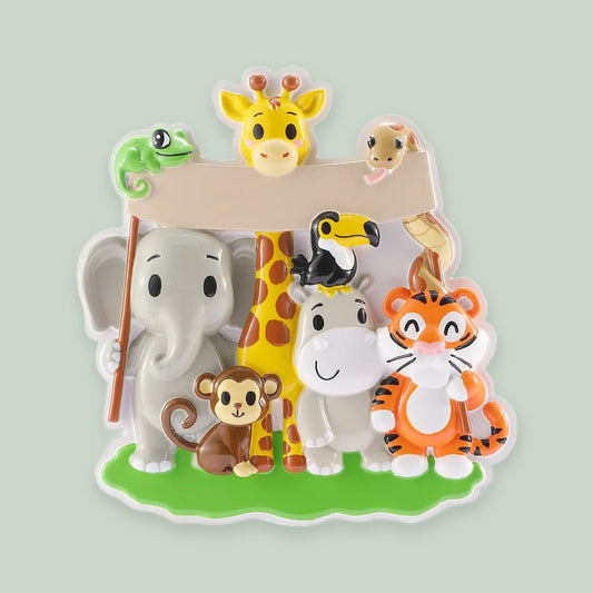 Cartoon Zoo Animals ornament on a sage green background