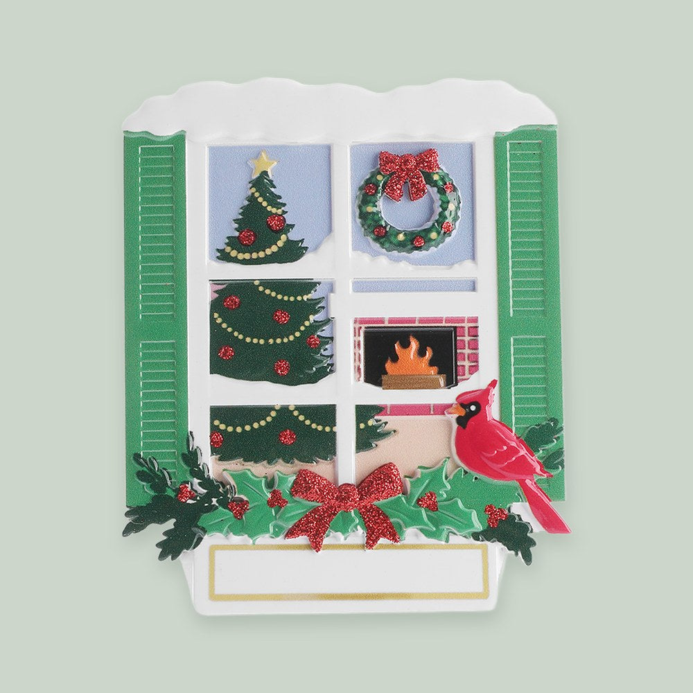 Traditional Christmas Window ornament on a sage green background