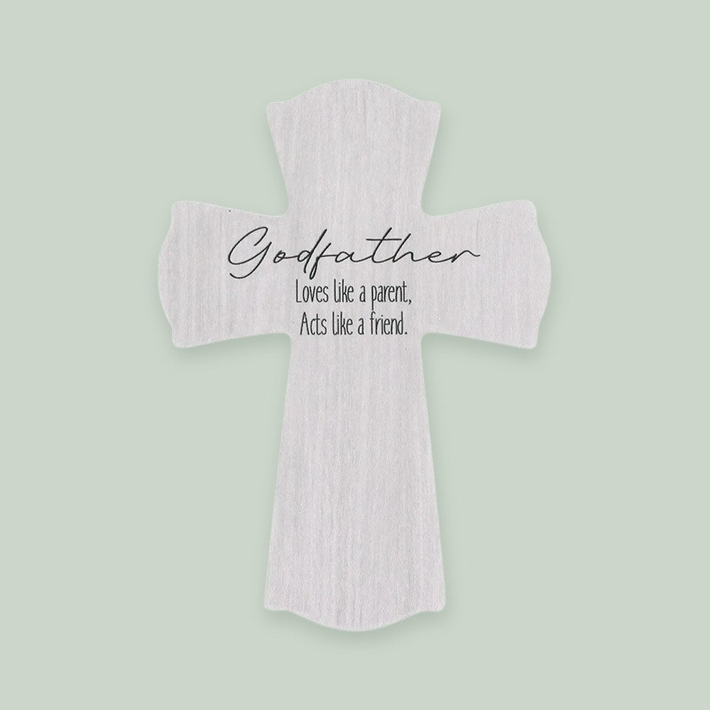 Godfather Cross ornament on a sage green background
