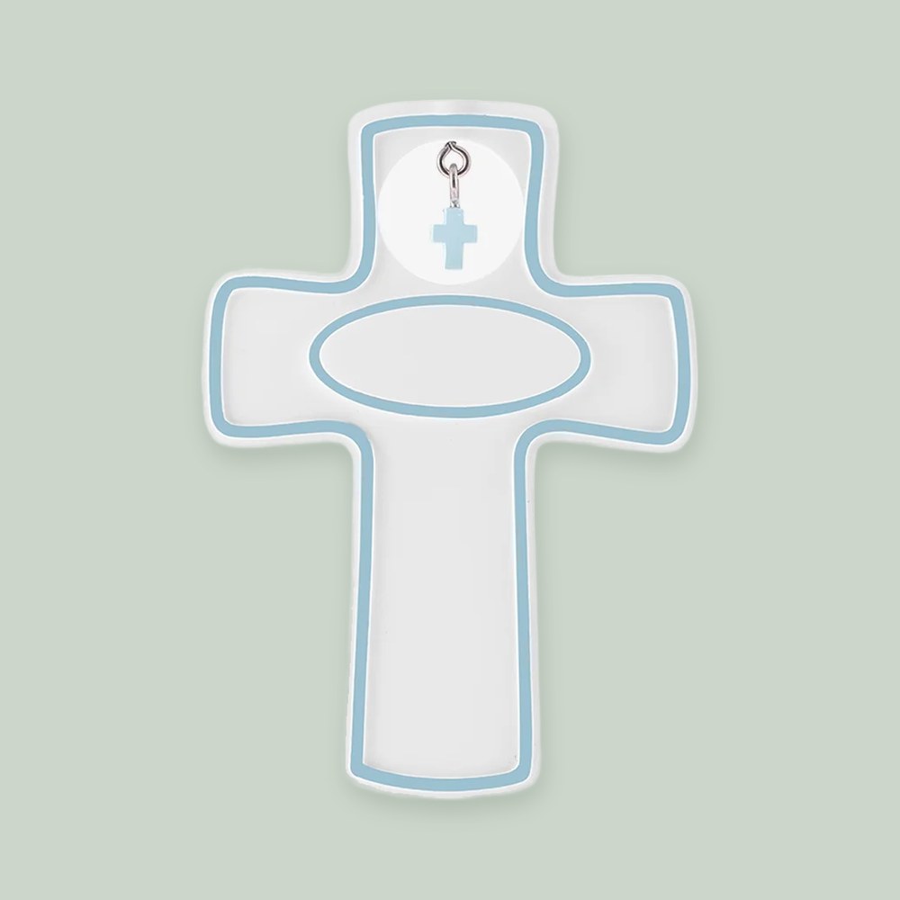 Child Cross – Blue ornament on a sage green background
