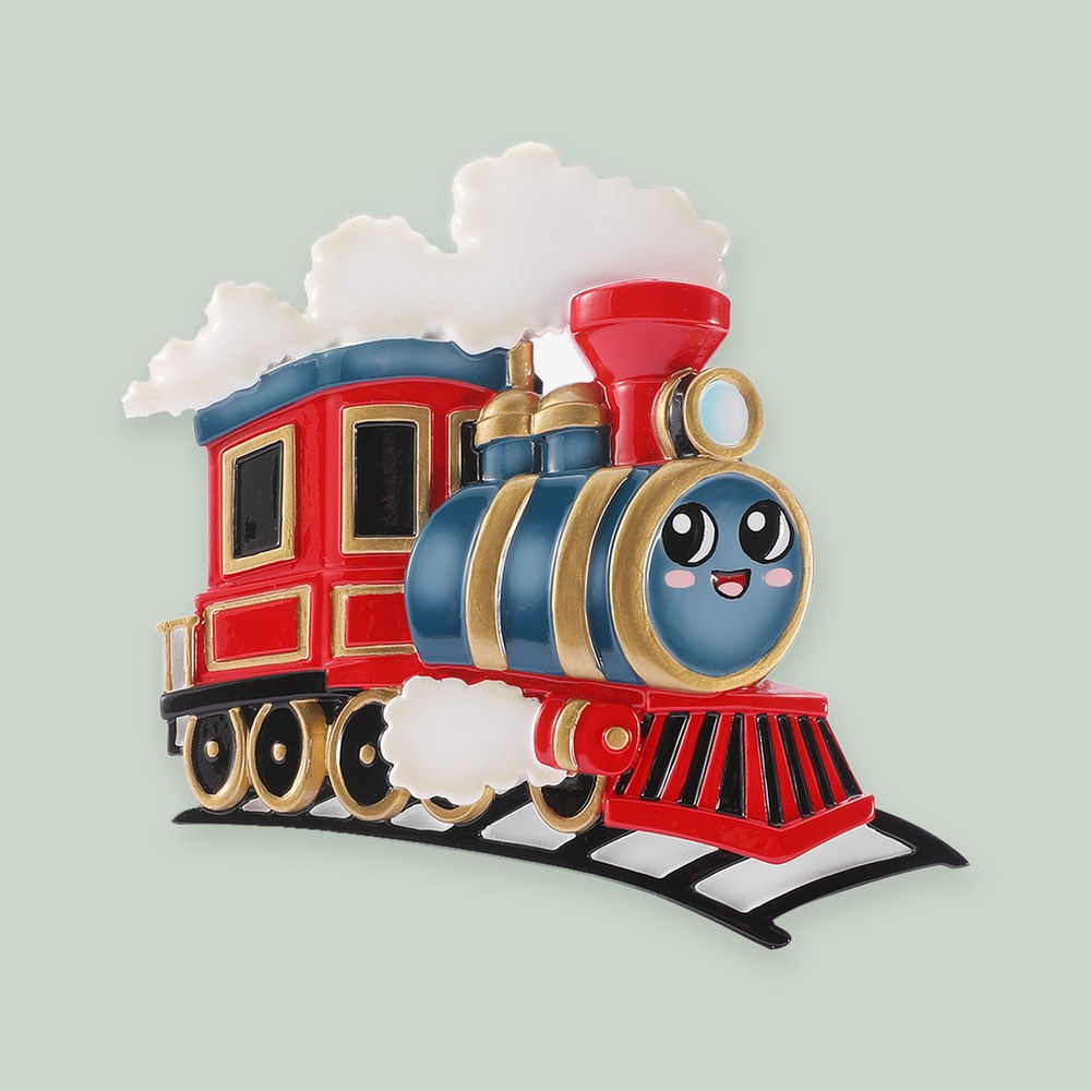Choo Choo Train with Face ornament on a sage green background