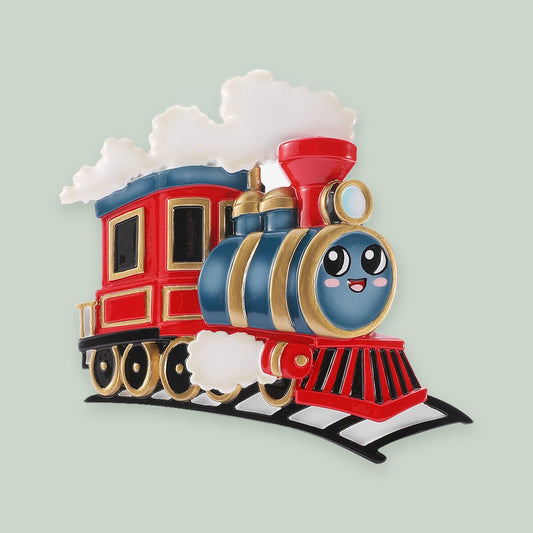 Choo Choo Train with Face ornament on a sage green background
