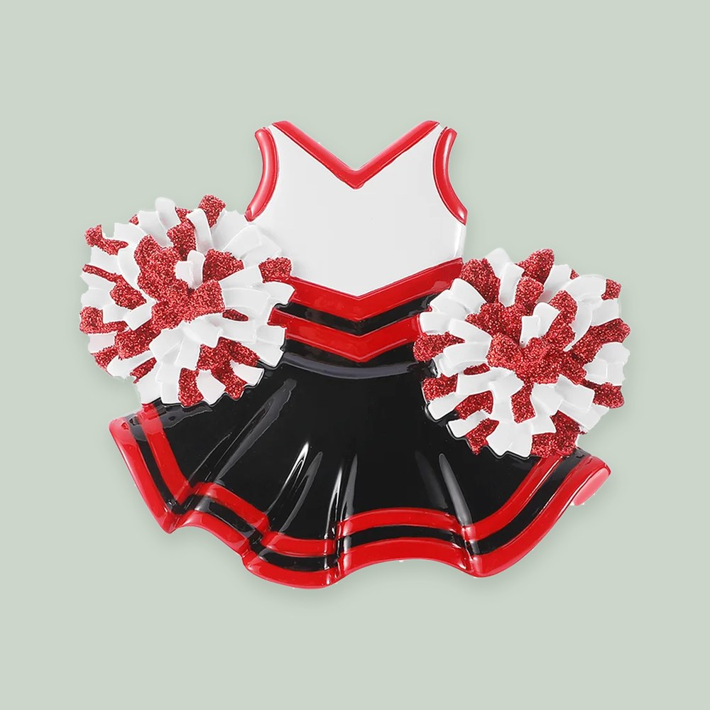 Cheer Uniform with Pom Poms ornament on a sage green background