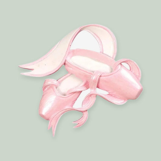 Pink Ballet Shoes ornament on a sage green background