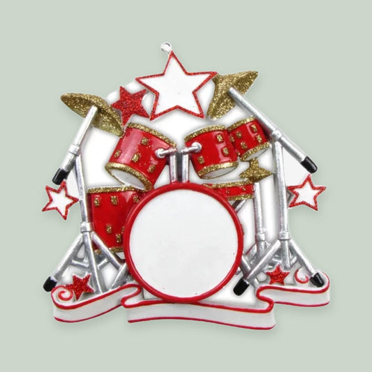 Drum Set ornament on a sage green background