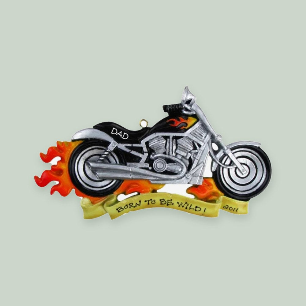 Harley Motorcycle ornament on a sage green background
