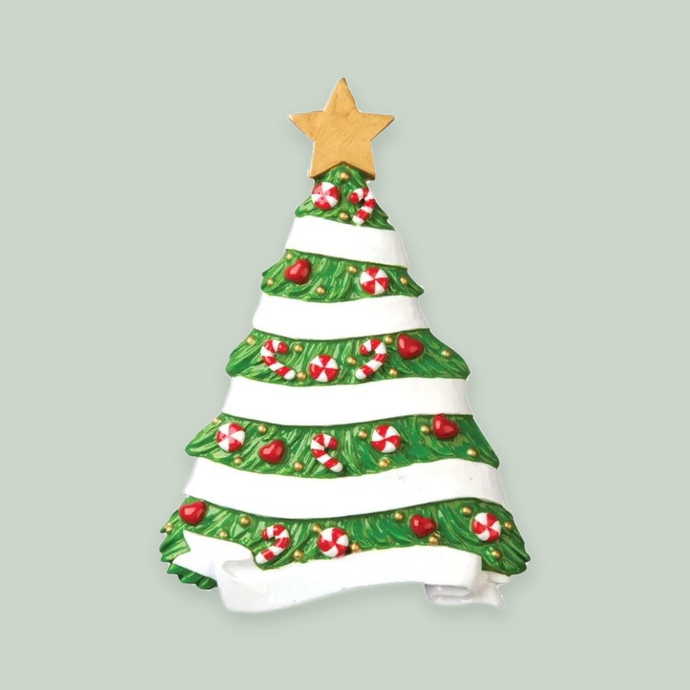 Grandma's Christmas Tree ornament on a sage green background