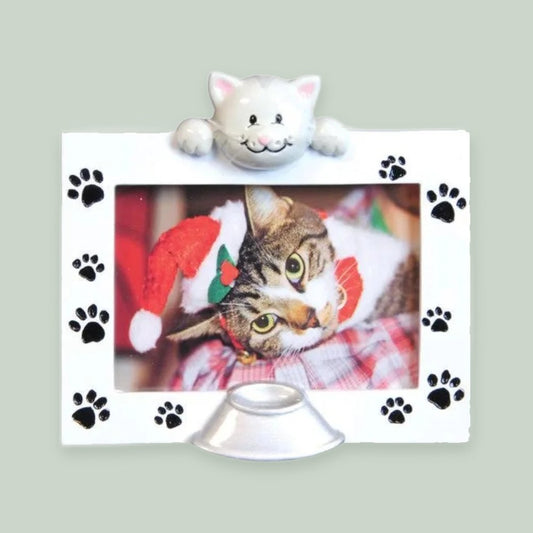 Cat Photo Frame ornament on a sage green background