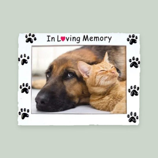 Rest in Peace Pet Memorial Photo Frame ornament on a sage green background