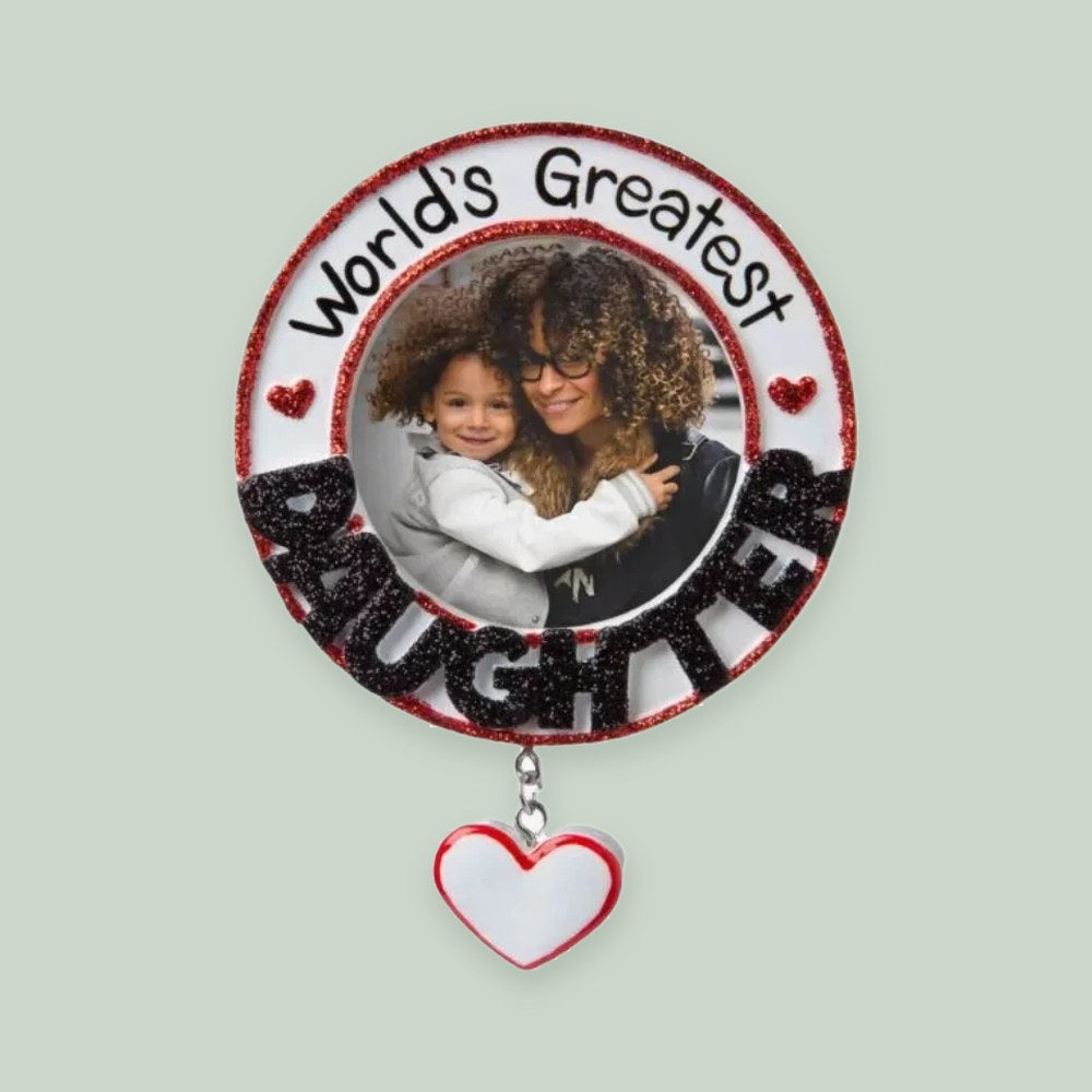 World's Greatest Daughter Photo Frame ornament on a sage green background