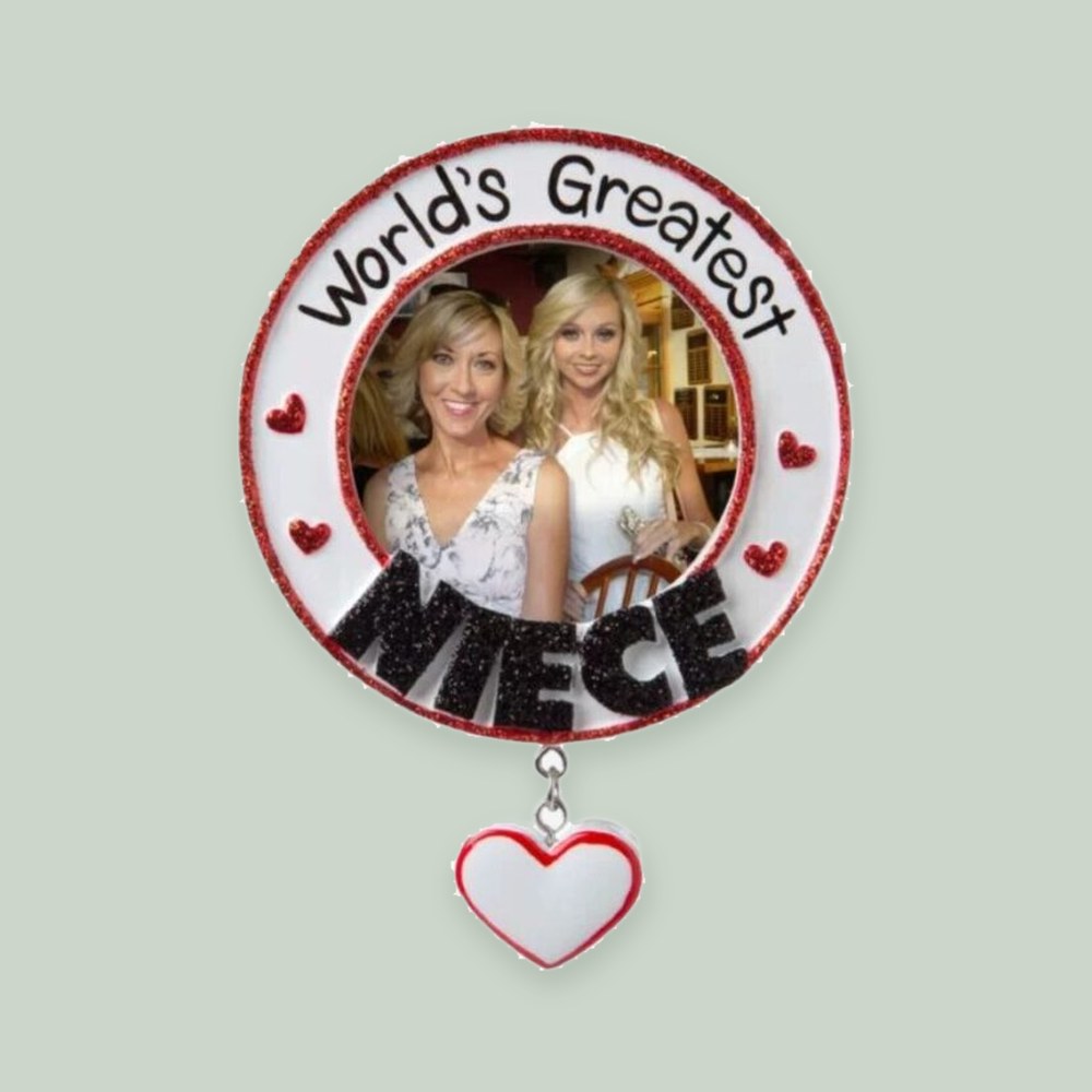 World's Greatest Niece Photo Frame ornament on a sage green background