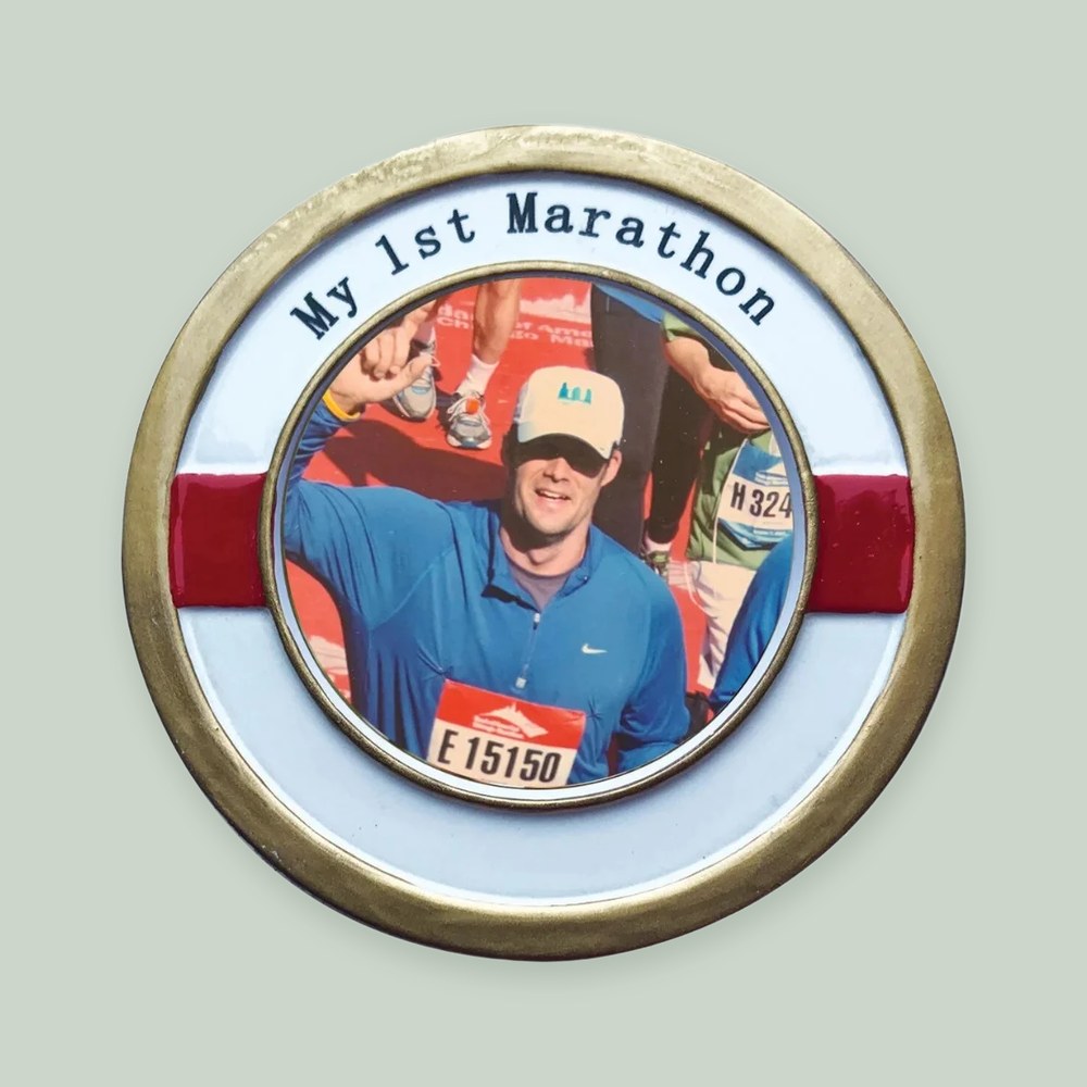 My First Marathon Photo Frame ornament on a sage green background