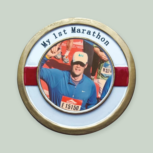 My First Marathon Photo Frame ornament on a sage green background