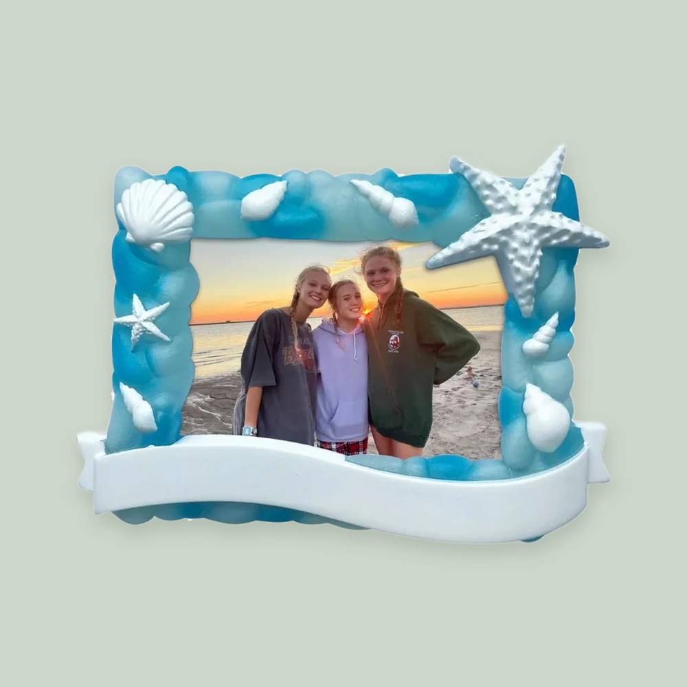 Beach Glass Photo Frame ornament on a sage green background