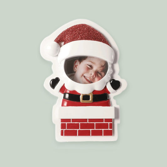 Santa Photo Frame ornament on a sage green background
