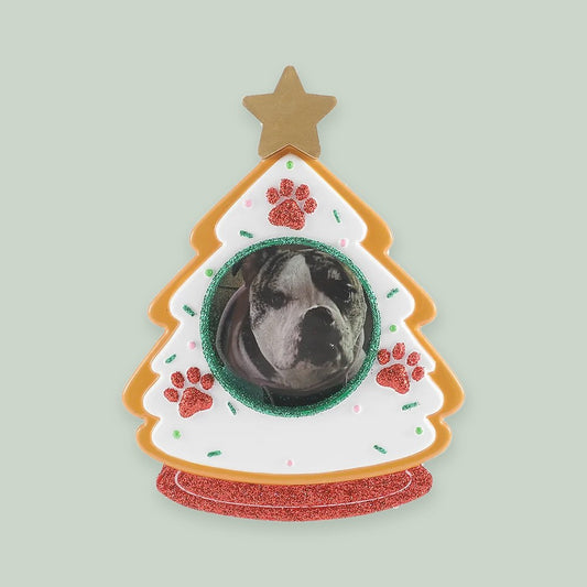 Cookie Pet Photo Frame ornament on a sage green background