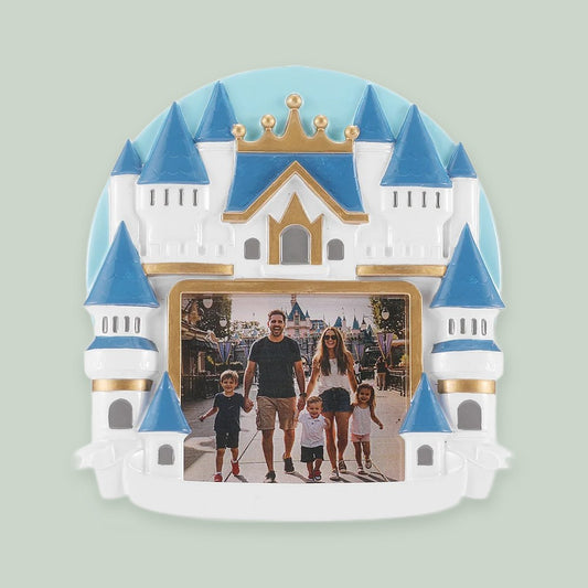 Castle Photo Frame ornament on a sage green background
