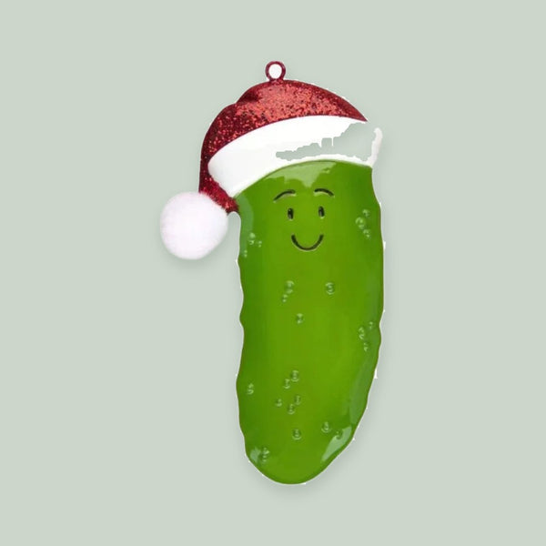 Christmas Pickle with Santa Hat Personalized Christmas Ornament