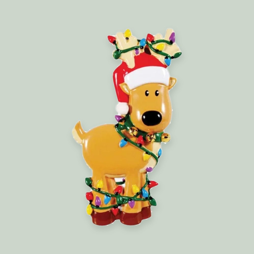 Deer Tangled In Lights Personalized Christmas Ornament