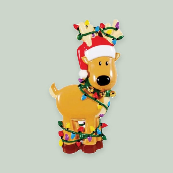 Deer Tangled In Lights Personalized Christmas Ornament