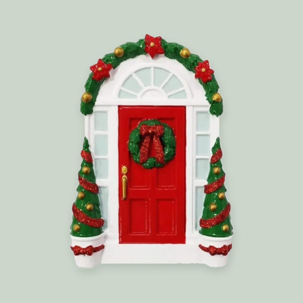 Red Door with Wreath Personalized Christmas Ornament