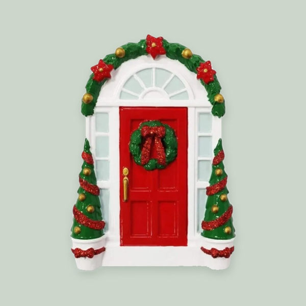 Red Door w/Wreath Personalized Christmas Ornament