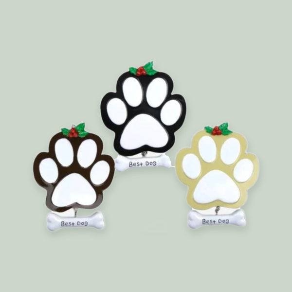 Dog Paw (4 Black, 4 Tan, 4 Brown) Personalized Christmas Ornament