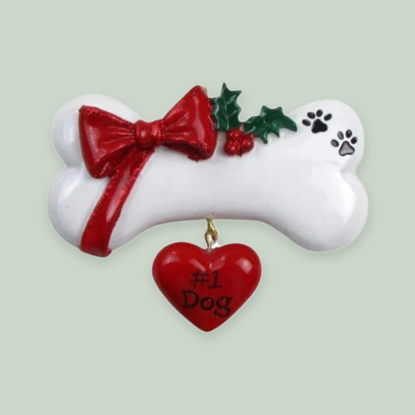 Dog Bone with Bow Personalized Christmas Ornament