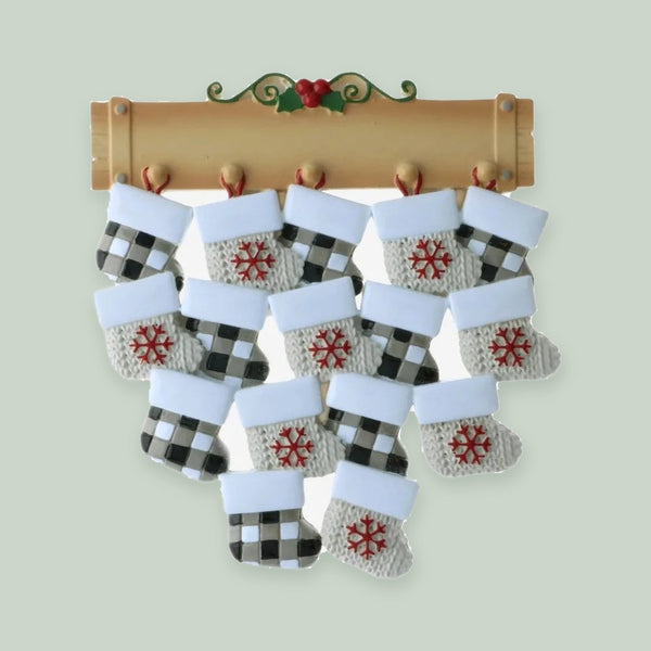 Mantle with 16 Stockings Personalized Christmas Ornament
