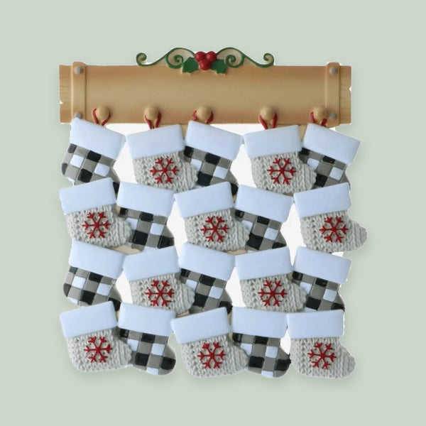 Mantle with 20 Stockings Personalized Christmas Ornament