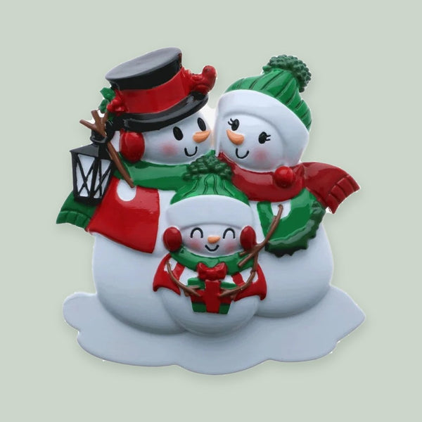 Snowman Family of 3 Personalized Christmas Ornament