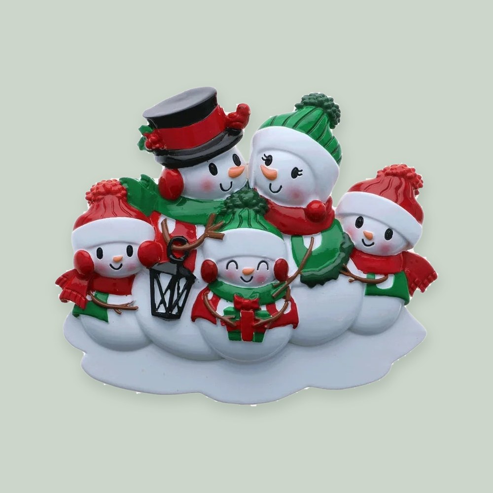 Snowman Family of 5 Personalized Christmas Ornament