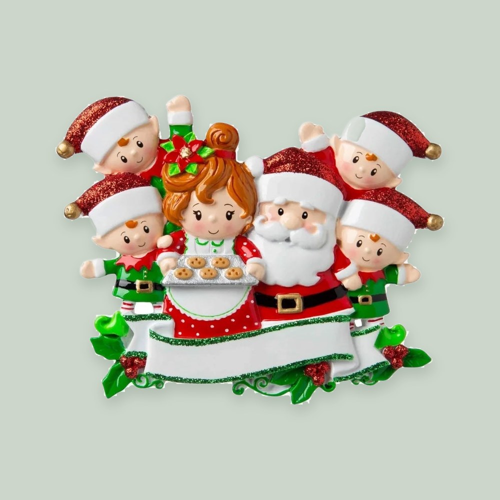 Santa Mrs Claus with 6 Personalized Christmas Ornament