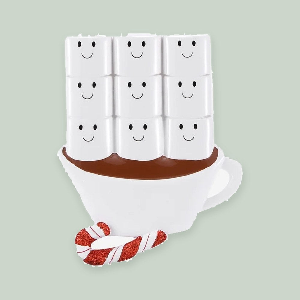 Hot Chocolate Family of 9 Personalized Christmas Ornament