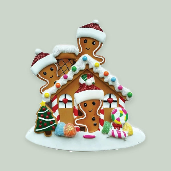 Gingerbread House Family of 3 Personalized Christmas Ornament