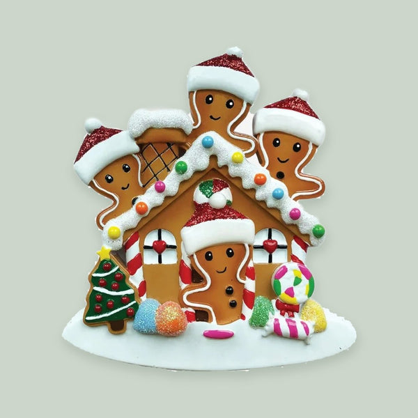 Gingerbread House Family of 4 Personalized Christmas Ornament