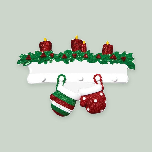 Red & Green Mitten Family of 2 Personalized Christmas Ornament