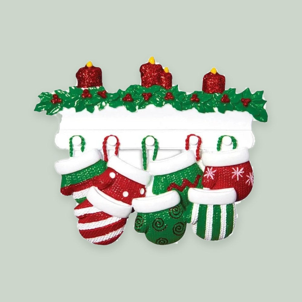 Red & Green Mitten Family of 7 Personalized Christmas Ornament