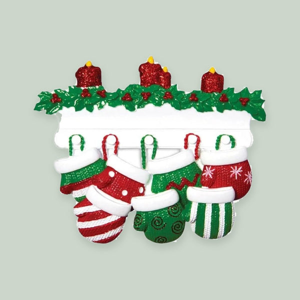 Red & Green Mitten Family of 7 Personalized Christmas Ornament