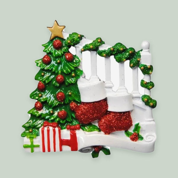 Bannister with Couple Stocking Personalized Christmas Ornament