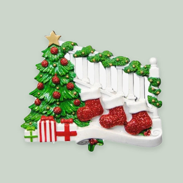 Bannister with 3 Stockings Personalized Christmas Ornament
