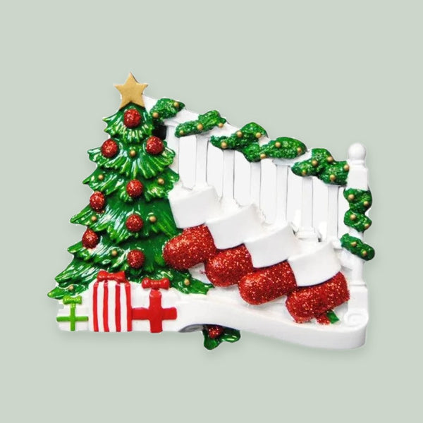 Bannister with 4 Stockings Personalized Christmas Ornament