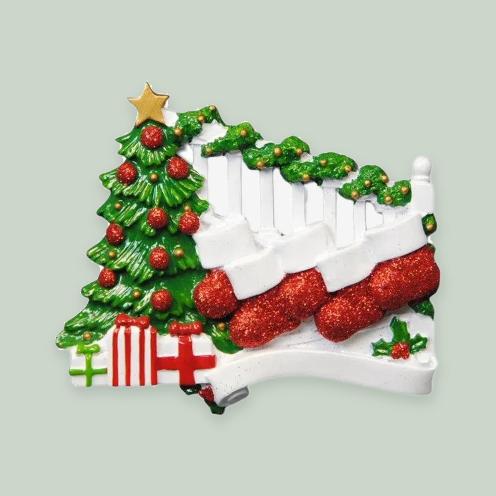 Bannister with 5 Stockings Personalized Christmas Ornament
