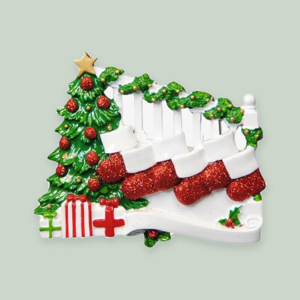 Bannister with 6 Stockings Personalized Christmas Ornament